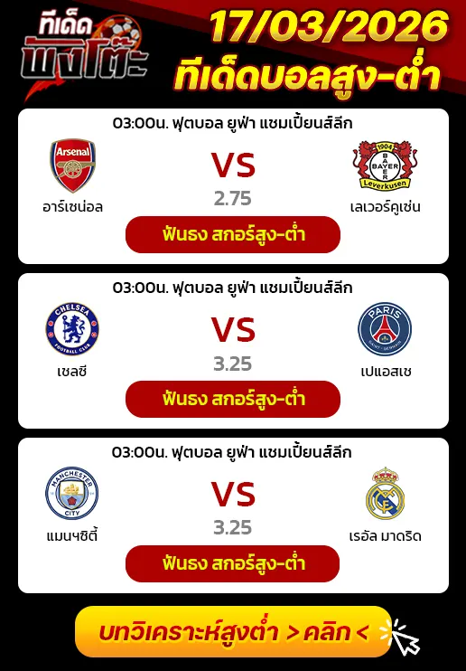 ทีเด็ดสกอร์สูงต่ำ 17/03/2026