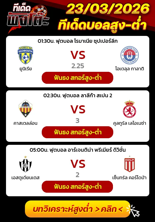 ทีเด็ดสกอร์สูงต่ำ 23/03/2026