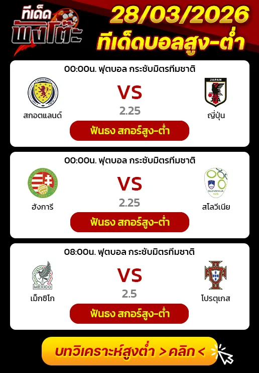 ทีเด็ดสกอร์สูงต่ำ 28/03/2026