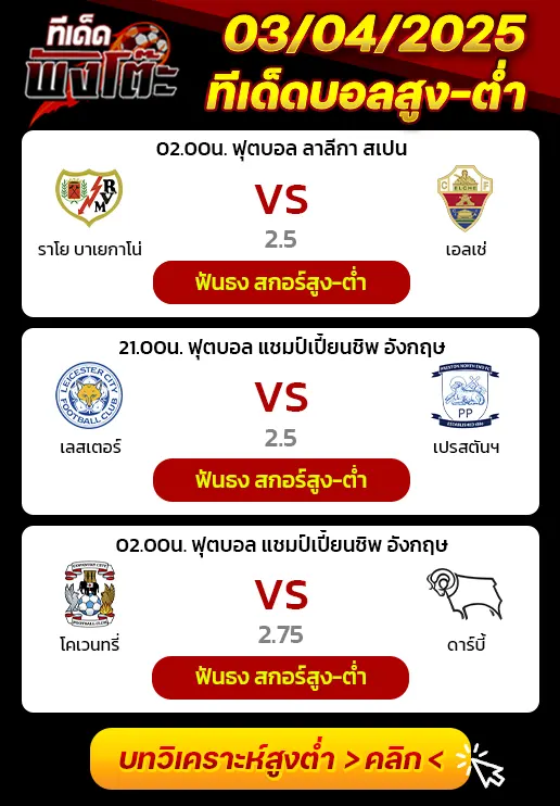 ทีเด็ดสกอร์สูงต่ำ 03/04/2026