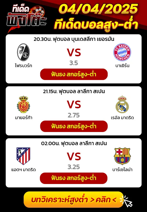 ทีเด็ดสกอร์สูงต่ำ 04/04/2026