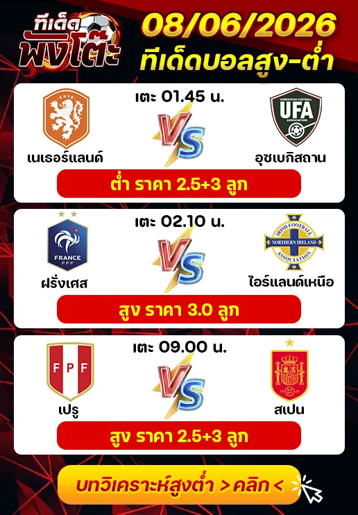ทีเด็ดสกอร์สูงต่ำ 08/06/2026