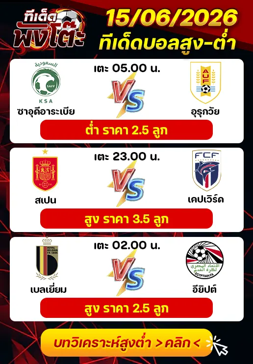 ทีเด็ดสกอร์สูงต่ำ 15/06/2026