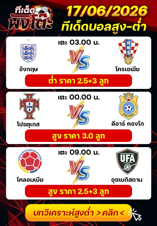ทีเด็ดสกอร์สูงต่ำ 17/06/2026