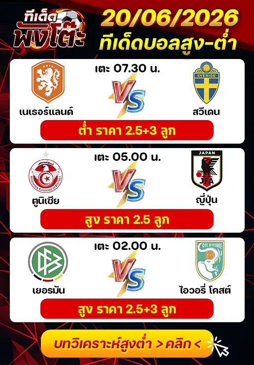 ทีเด็ดสกอร์สูงต่ำ 20/06/2026