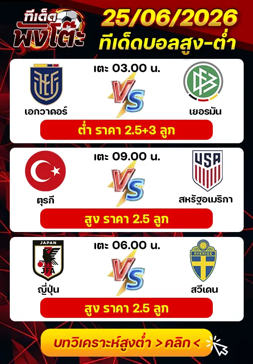 ทีเด็ดสกอร์สูงต่ำ 25/06/2026