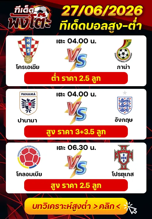 ทีเด็ดสกอร์สูงต่ำ 27/06/2026