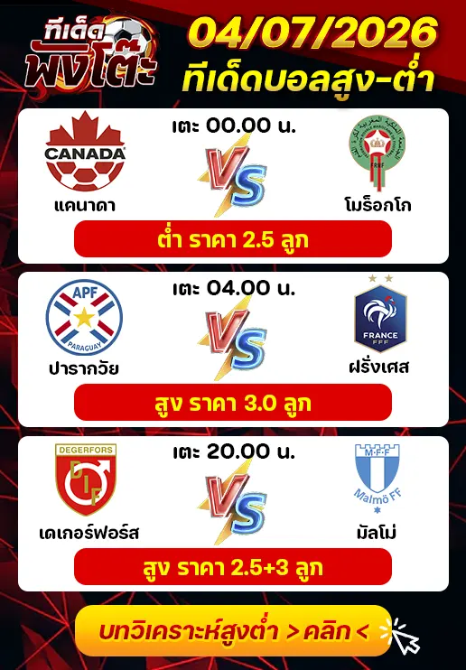 ทีเด็ดสกอร์สูงต่ำ 04/07/2026