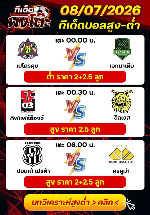 ทีเด็ดสกอร์สูงต่ำ 08/07/2026