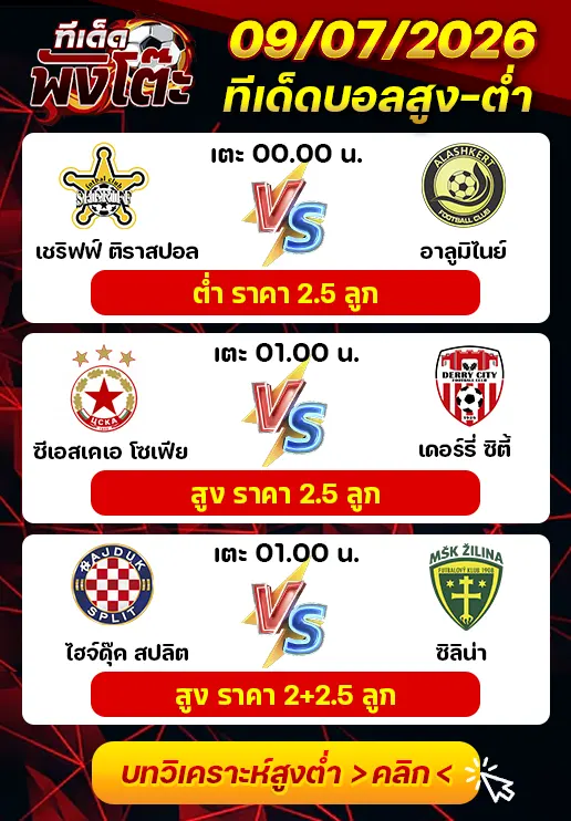 ทีเด็ดสกอร์สูงต่ำ 09/07/2026