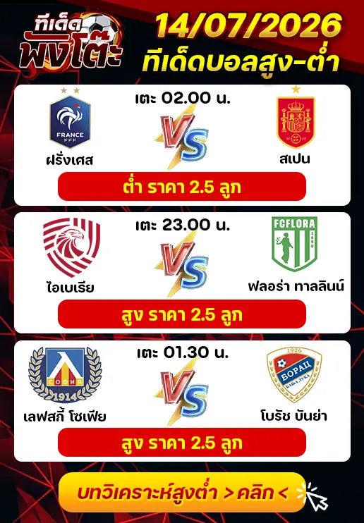 ทีเด็ดสกอร์สูงต่ำ 14/07/2026