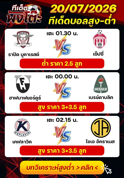 ทีเด็ดสกอร์สูงต่ำ 20/07/2026