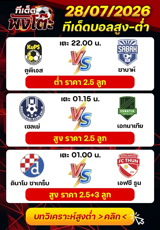 ทีเด็ดสกอร์สูงต่ำ 28/07/2026