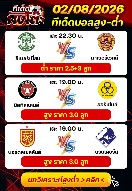ทีเด็ดสกอร์สูงต่ำ 02/08/2026