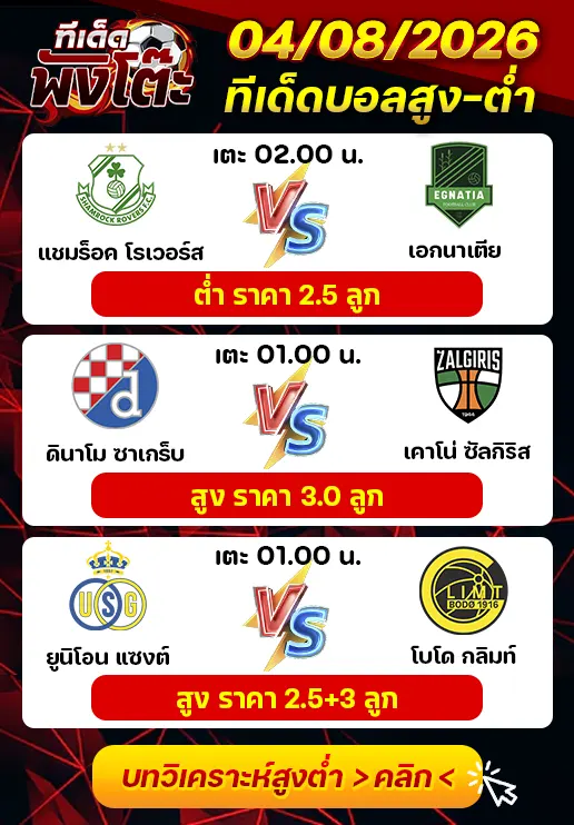 ทีเด็ดสกอร์สูงต่ำ 04/08/2026