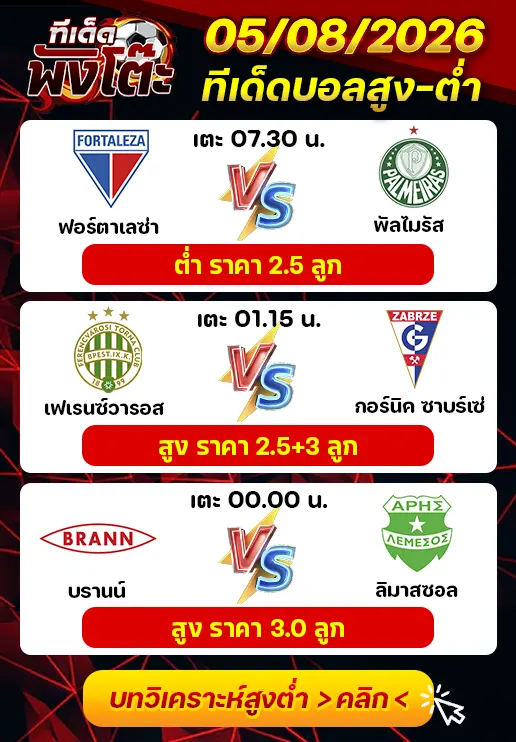 ทีเด็ดสกอร์สูงต่ำ 05/08/2026