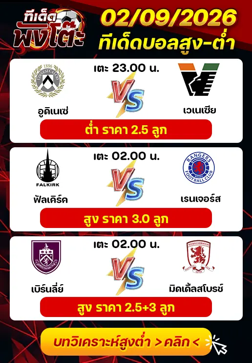 ทีเด็ดสกอร์สูงต่ำ 02/09/2026