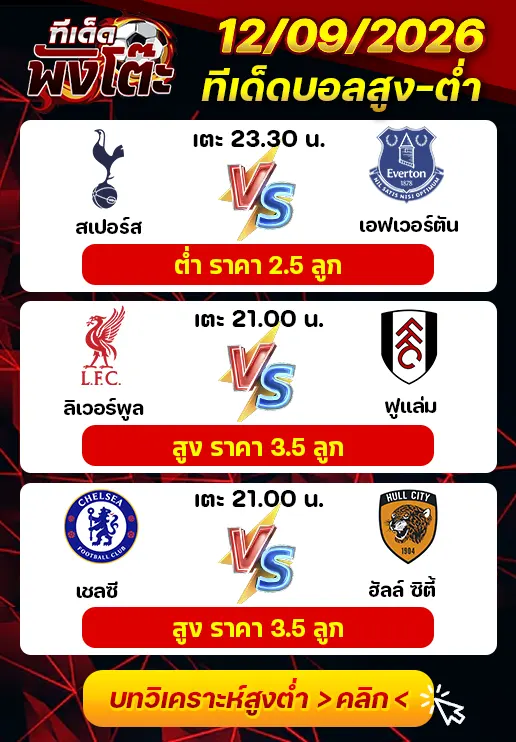 ทีเด็ดสกอร์สูงต่ำ 12/09/2026
